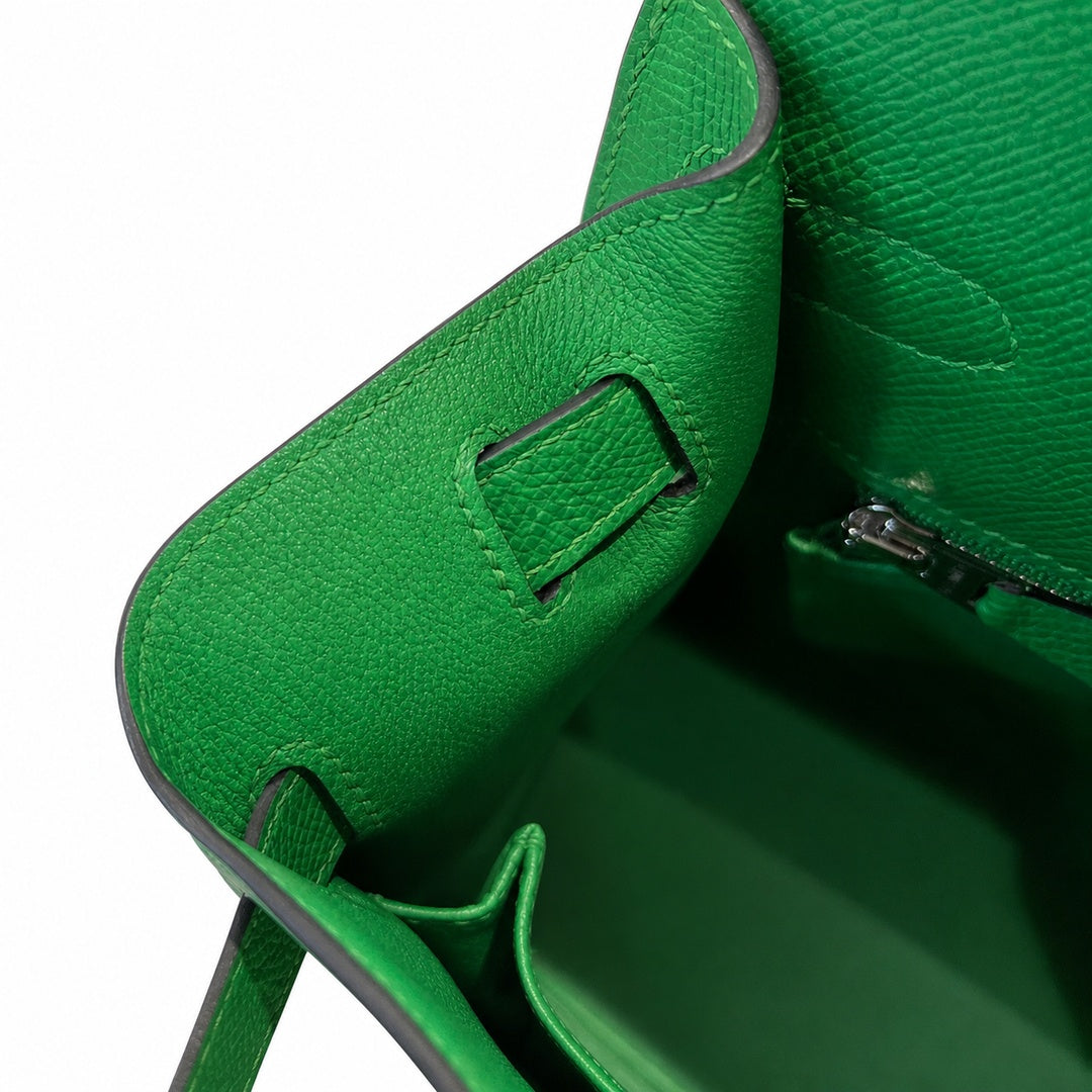 Kelly 25cm/28cm Epsom Leather 1K Bombou bamboo green top handcraft — Distinctive Hand-Carry Bag