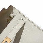 Kelly to go Color: ck10/Craie Size: 19*11.5*1.5cm Leather: Epsom Hardware: Gold Kelly crossbody bag, Milkshake White, cowhide, Gold Buckle, handmade — Compact Pochette Clutch
