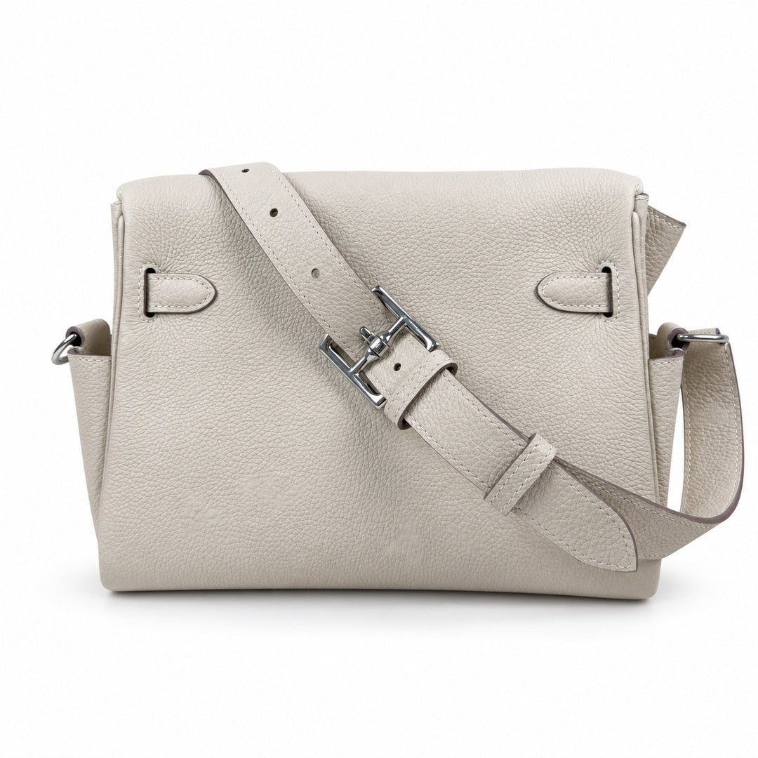 Available : Kelly messenger messenger bag for men and women, milkshake Silver Buckle, imported leather, all-steel hand-waxed thread, the highest — Streamlined Top-Handle Handbag