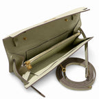 Kelly to go Color: ck10/Craie Size: 19*11.5*1.5cm Leather: Epsom Hardware: Gold Kelly crossbody bag, Milkshake White, cowhide, Gold Buckle, handmade — Compact Pochette Clutch