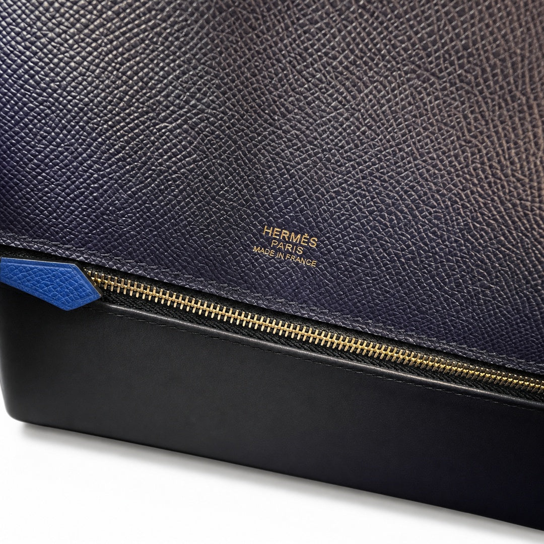 Kelly 28cm Epsom Leather 73 Bleu Saphir sapphire blue combined with 71 Bleu France French blue top handcraft — Refined Top-Handle Bag