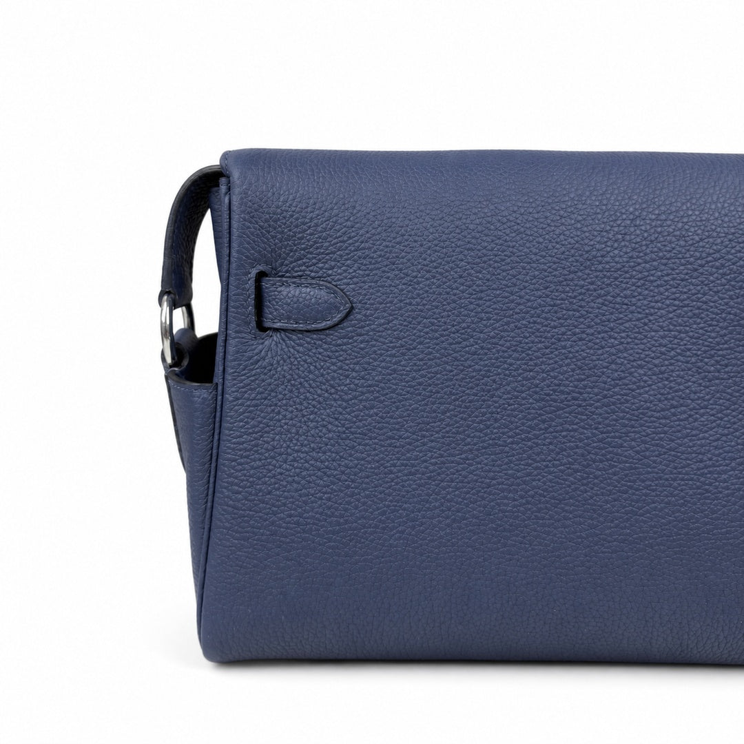 Kelly Messenger messenger bag for men and women, sapphire blue Silver Buckle, imported leather, all-steel hand-waxed thread, the best value for — Structured Top-Handle Handbag
