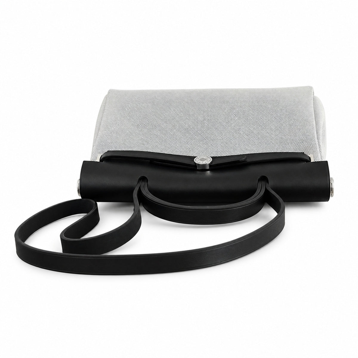 Herbag 31cm Saddle-Inspired Canvas Body with Leather Handle and Shoulder Strap — Polished Saddle-Inspired Carryall