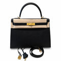 Kelly 32cm in Black Epsom Leather with Gold Buckle Handmade — Distinctive Hand-Carry Bag