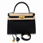 Kelly 32cm in Black Epsom Leather with Gold Buckle Handmade — Distinctive Hand-Carry Bag