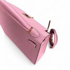 handmade Mini Kelly II 19cm imported Epsom Leather, malva purple, Rose Gold Buckle — Sophisticated Small-Scale Bag