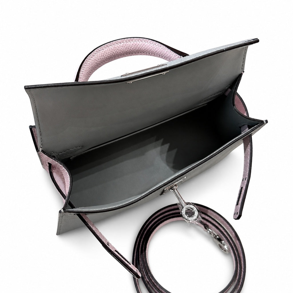Mini Kelly II 19cm in Blue glacier & Mauve Pale Epsom Leather with Silver Buckle — Streamlined Mini Handbag