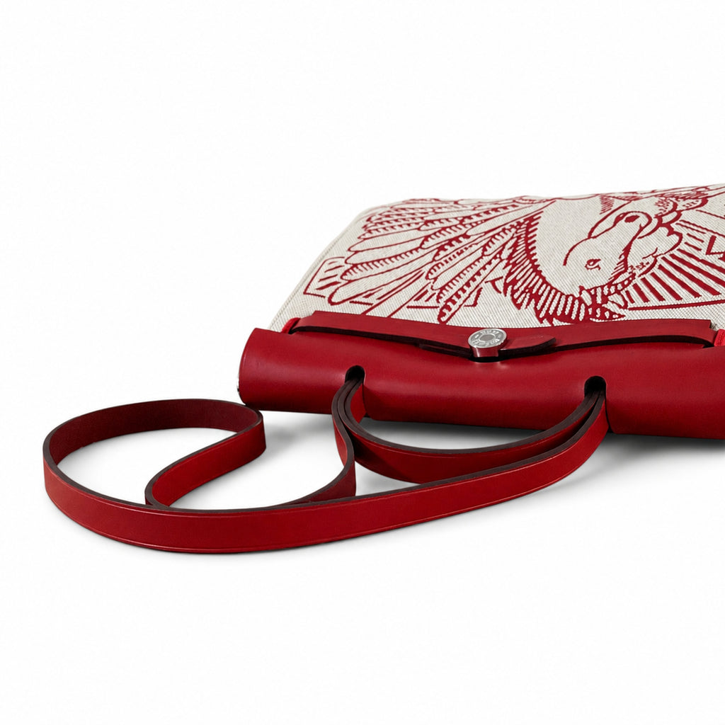 Canvas-and-Leather Shoulder Bag: Herbag 31cm Saddle-Inspired Canvas Body with Leather Handle and Shoulder Strap
