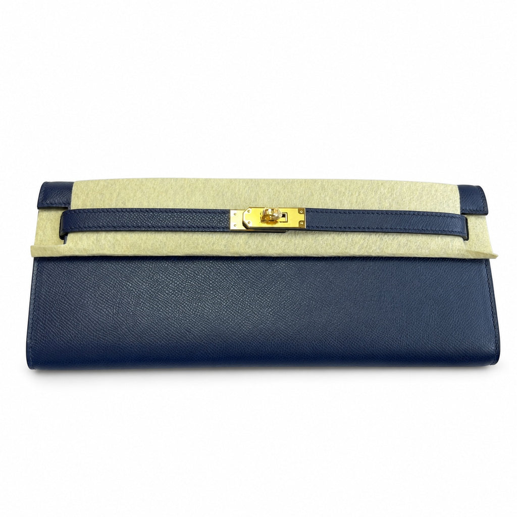 Kelly Cut 31 Clutch Epsom Leather Dark Blue — Slim Evening Clutch