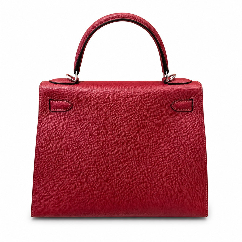 Kelly 28cm Epsom Leather with Silver Buckle Handmade — Structured Top-Handle Handbag