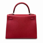 Kelly 28cm Epsom Leather with Silver Buckle Handmade — Structured Top-Handle Handbag
