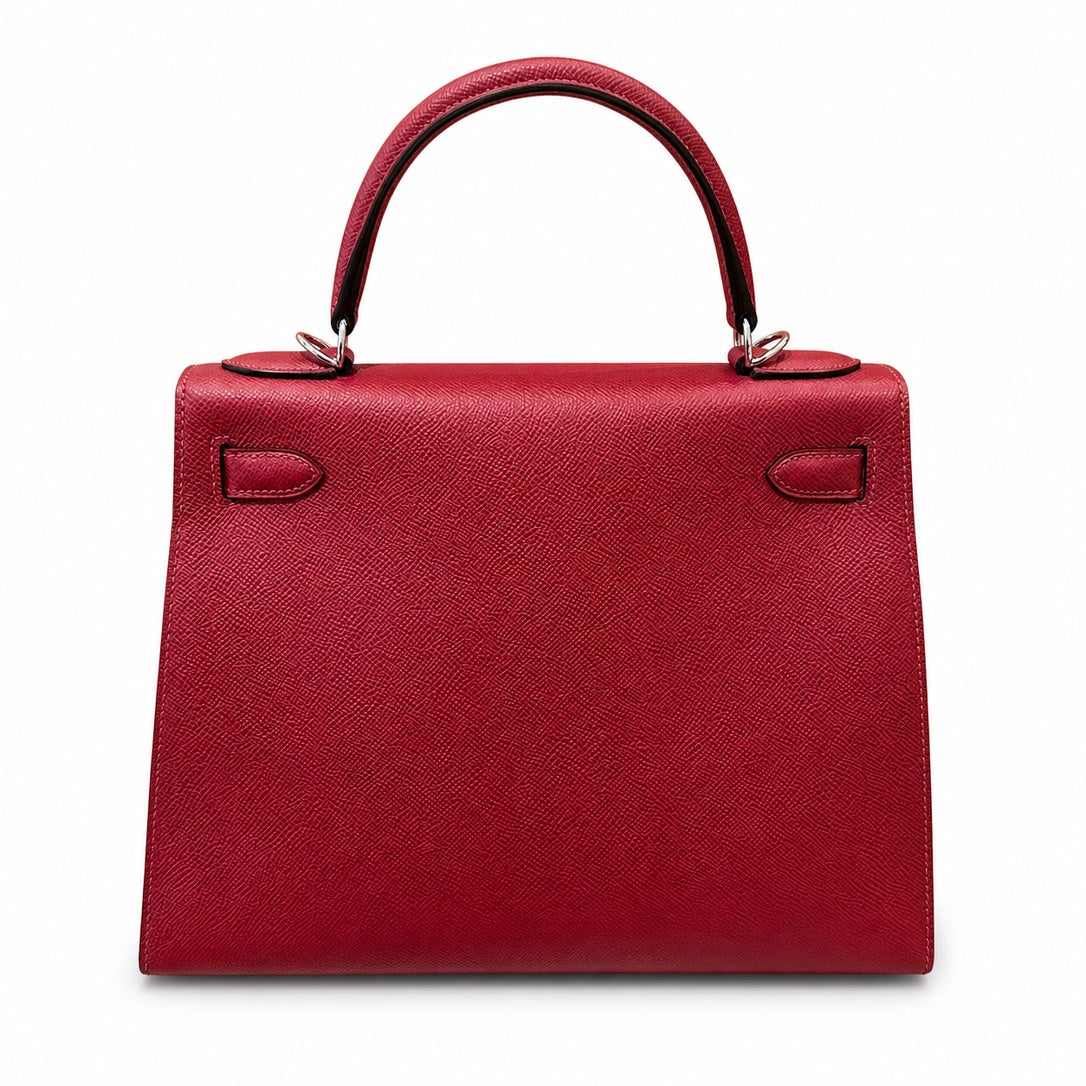 Kelly 28cm Epsom Leather with Silver Buckle Handmade — Structured Top-Handle Handbag