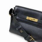 Black Gold Kelly Messenger messenger bag for men and women, Black Gold Buckle, imported leather, all-steel hand-waxed thread, the highest — Timeless Top-Handle Design