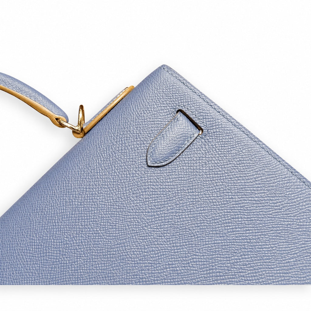 Kelly 32cm Epsom Leather 10 Craie Milkshake White R2 Blue Agate Bright Blue Top Handmade — Polished Structured Handbag
