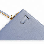 Kelly 32cm Epsom Leather 10 Craie Milkshake White R2 Blue Agate Bright Blue Top Handmade — Polished Structured Handbag