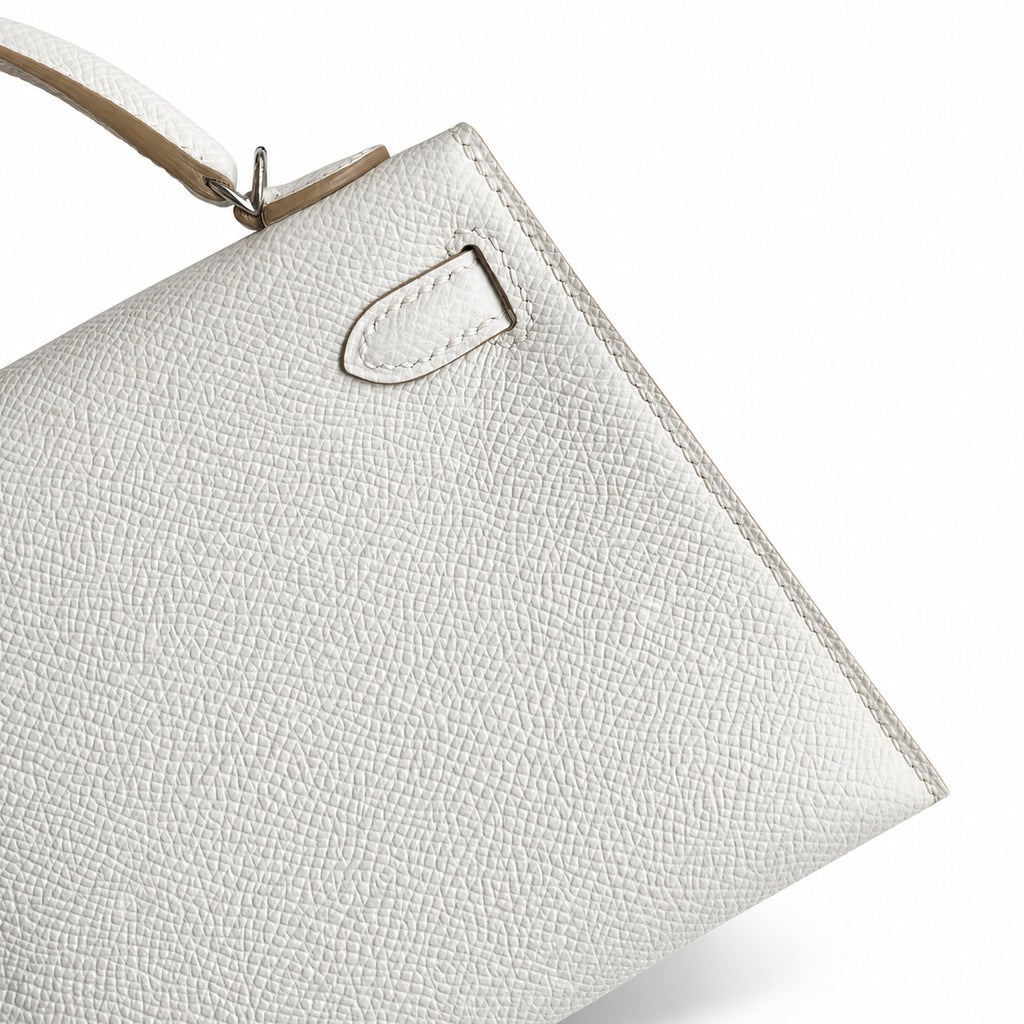 handmade Mini Kelly II 19cm imported Epsom Leather M4 milk gray Silver Buckle — Elegant Compact Carry Style