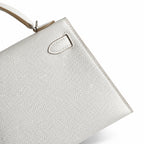 handmade Mini Kelly II 19cm imported Epsom Leather M4 milk gray Silver Buckle — Elegant Compact Carry Style