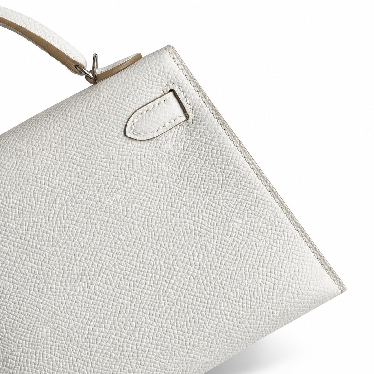 handmade Mini Kelly II 19cm imported Epsom Leather M4 milk gray Silver Buckle — Elegant Compact Carry Style