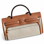 Herbag 31cm Saddle-Inspired Canvas Body with Leather Handle and Shoulder Strap — Timeless Leather-Accented Canvas Carry