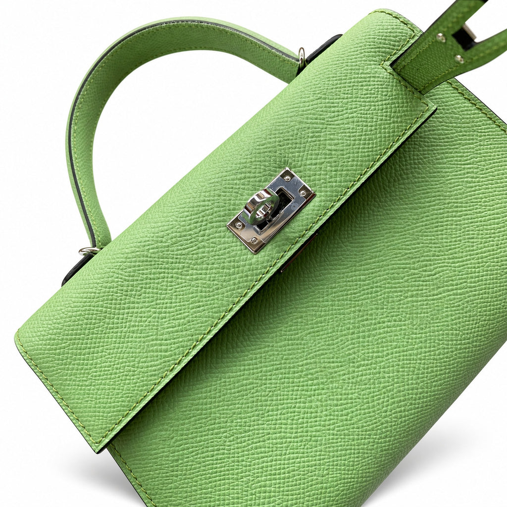 Streamlined Mini Handbag: second generation Kelly 19cm imported Epsom Leather avocado green Gold and Silver Buckle wax thread