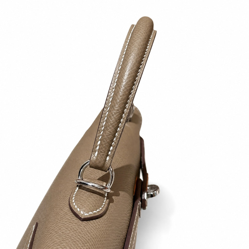 Distinctive Hand-Carry Bag: Kelly 25cm in Elephant Gray Epsom Leather with Silver Buckle Handmade