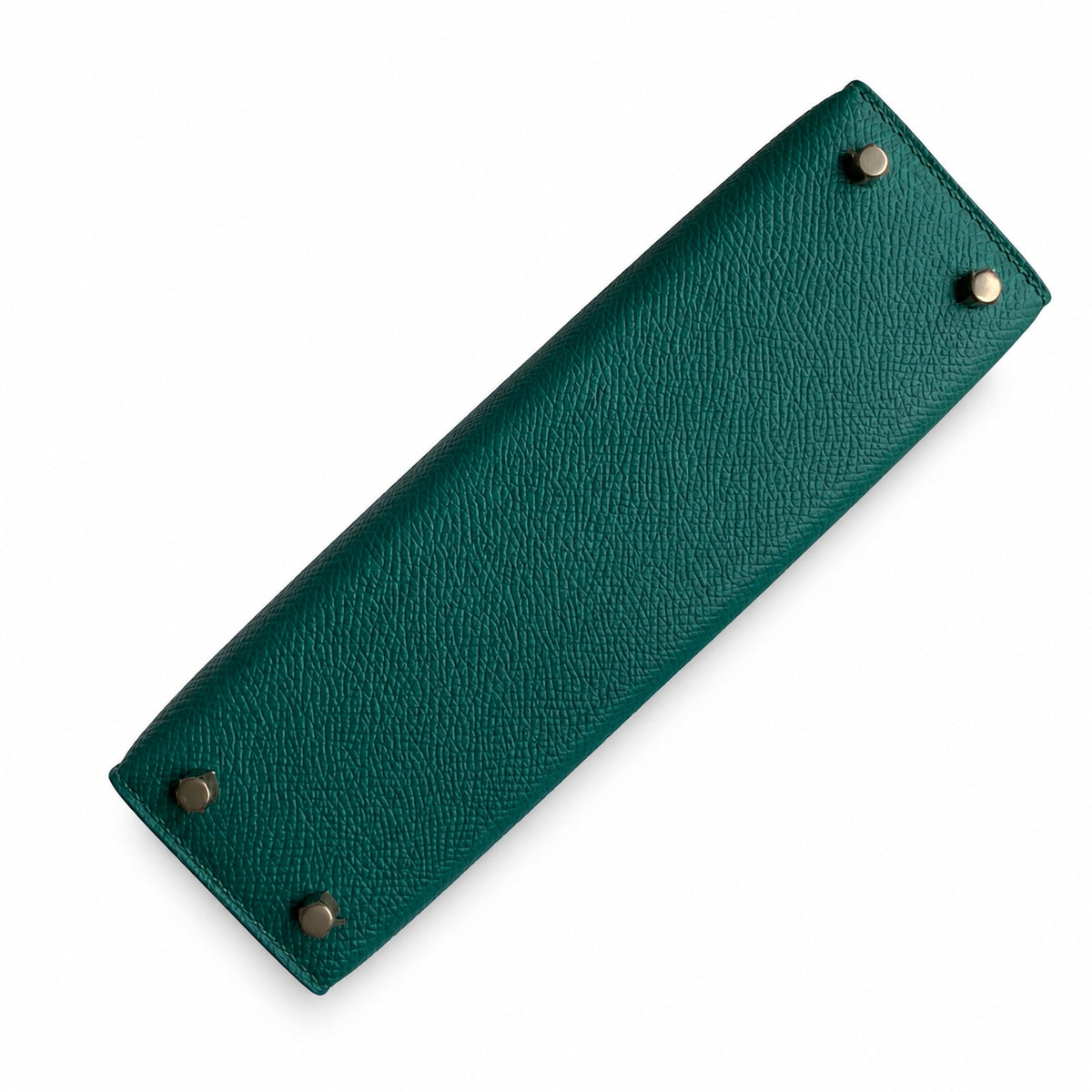 handmade Mini Kelly II 19cm imported Epsom Leather malachite green Silver Buckle — Compact Top-Handle Bag