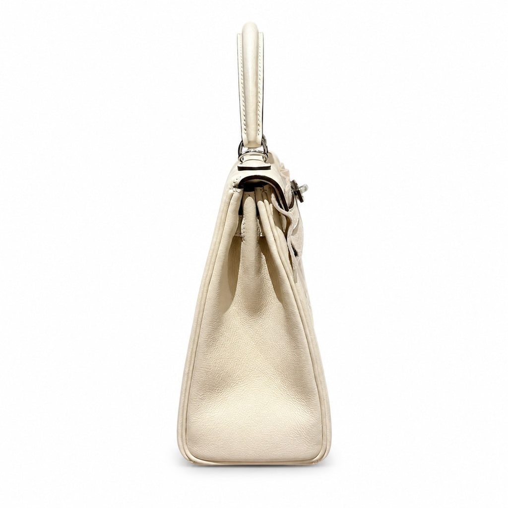 Kelly Graffiti 25cm in Nata Epsom Leather with Silver Buckle Handmade — Distinctive Hand-Carry Bag