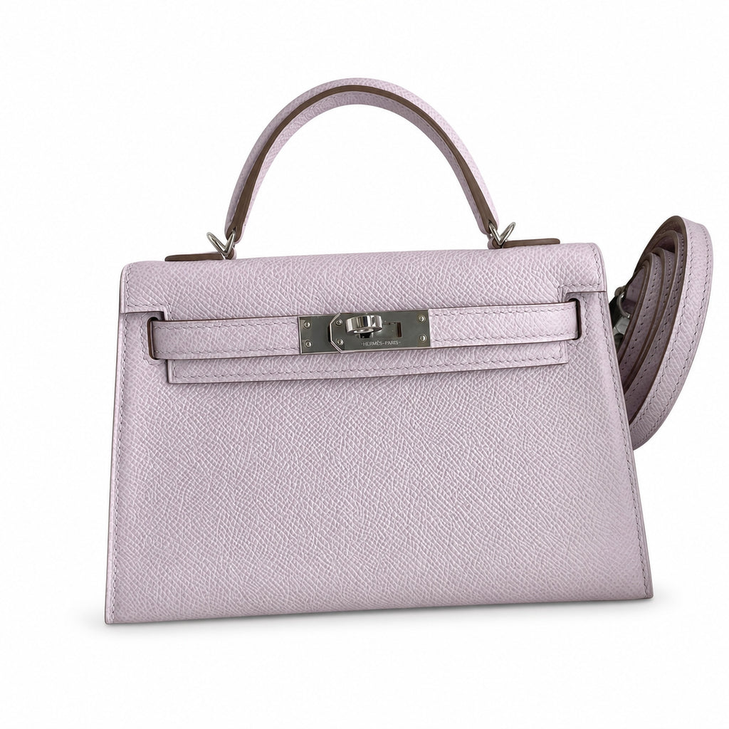 handmade Mini Kelly II 19cm imported Epsom Leather dreamy Pink and purple Silver Buckle — Small Structured Carry Style