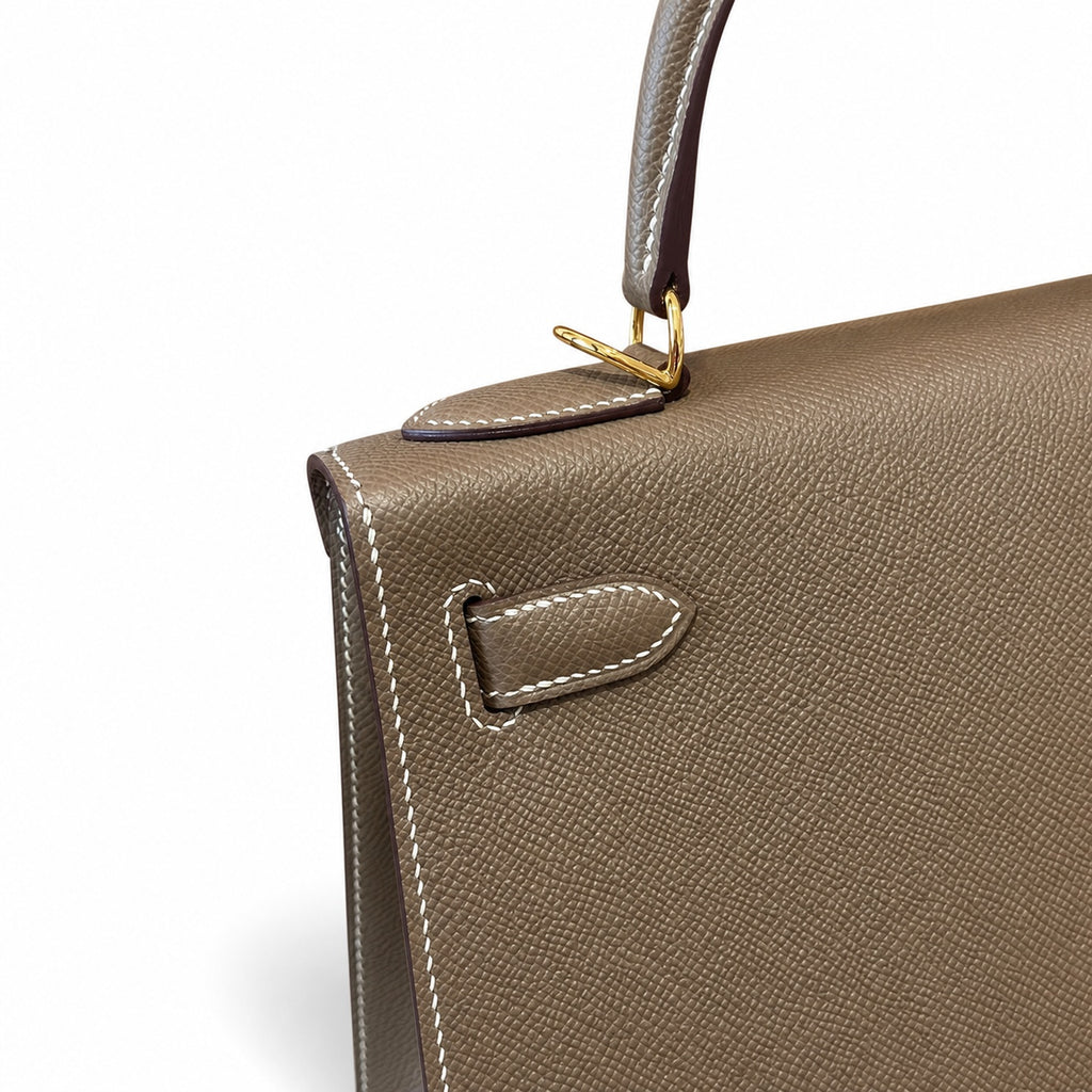 Kelly 28cm in Elephant Gray Epsom Leather with Gold Buckle Handmade — Versatile Structured Bag
