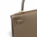 Kelly 28cm in Elephant Gray Epsom Leather with Gold Buckle Handmade — Versatile Structured Bag