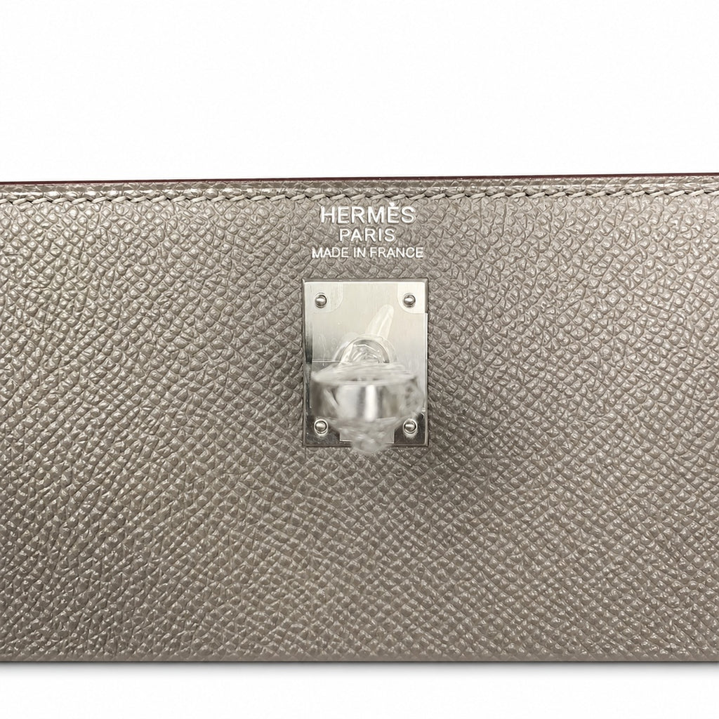 Kelly 25 pewter gray Epsom Silver Buckle fully handmade with wax thread — Sophisticated Carry Design