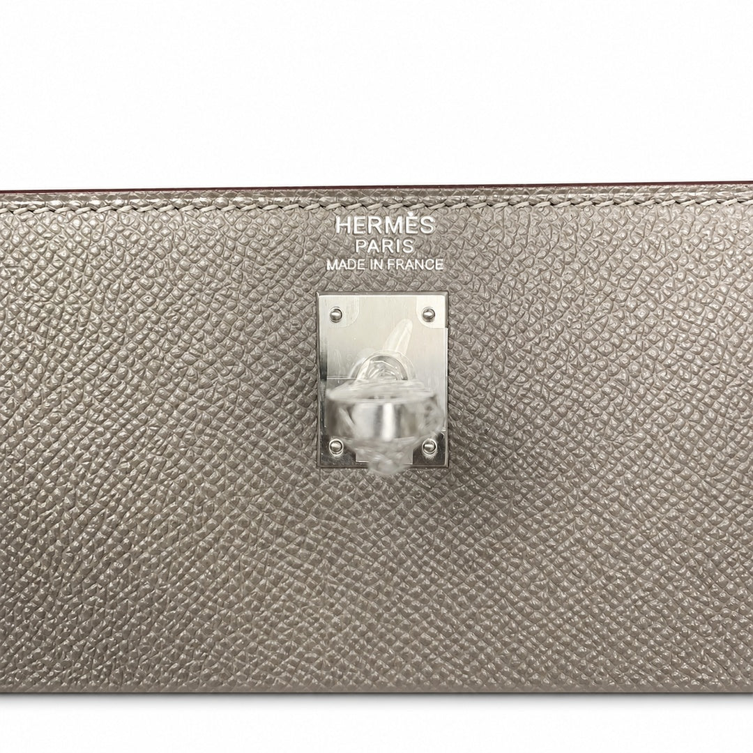 Kelly 25 pewter gray Epsom Silver Buckle fully handmade with wax thread — Sophisticated Carry Design