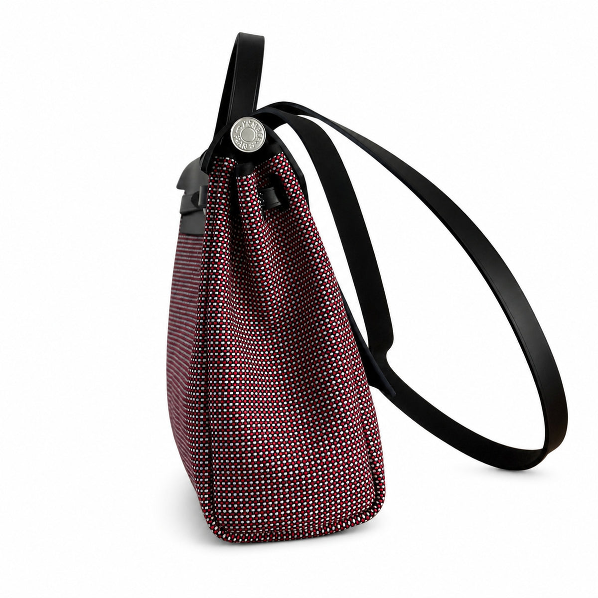 Herbag 31cm Saddle-Inspired Canvas Body with Leather Handle and Shoulder Strap — Distinctive Leather-Trimmed Canvas Design