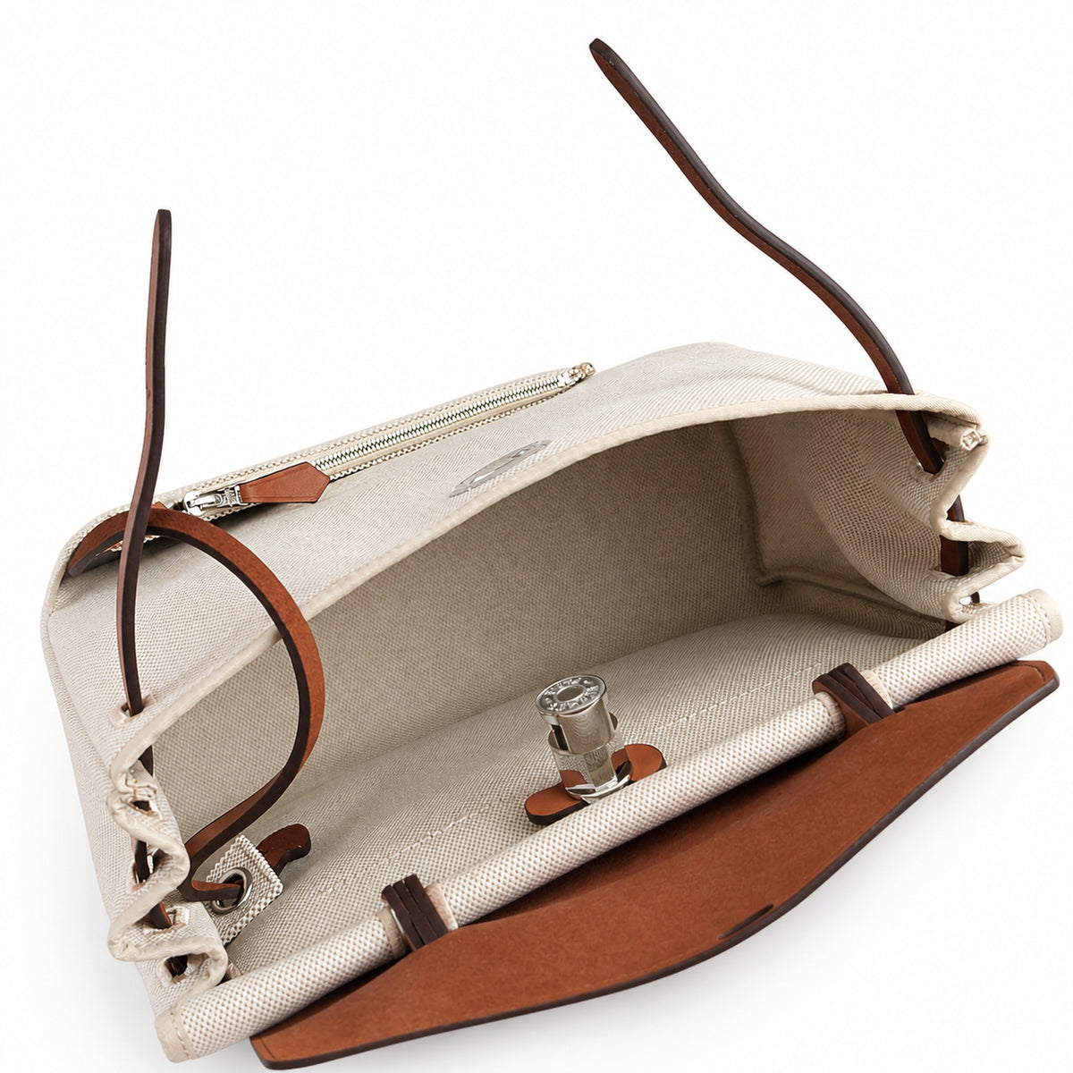 Canvas Shoulder Bag with Leather Accents: Herbag 31cm Saddle-Inspired Canvas Body with Leather Handle and Shoulder Strap