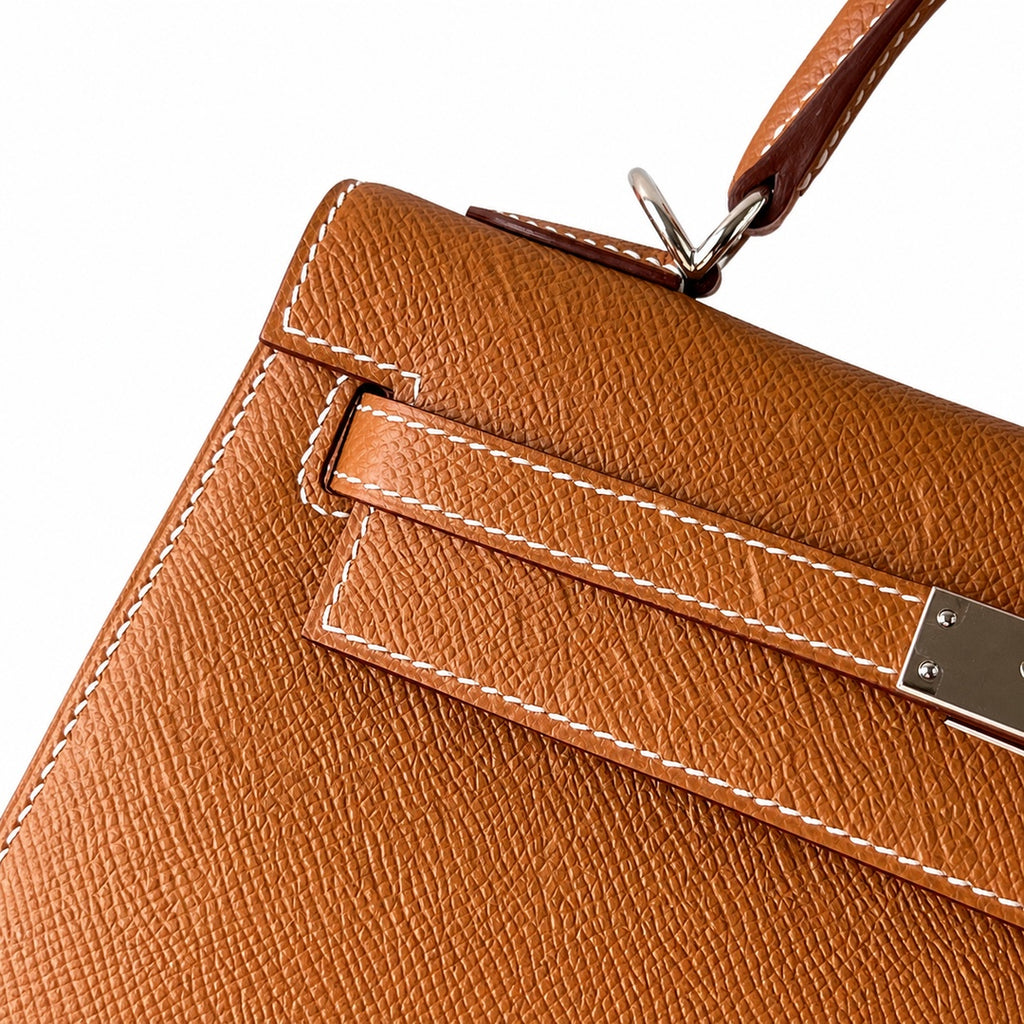 Kelly 25cm in Golden Brown Epsom Leather with Silver Buckle Handmade — Classic Hand-Carry Silhouette