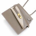 Kelly Desordre 20cm Sellier double-sided Epsom original palm print leather ck18 Elephant Gray Etoupe Gold Buckle GHw top hand sewing — Elegant Structured Carry Style