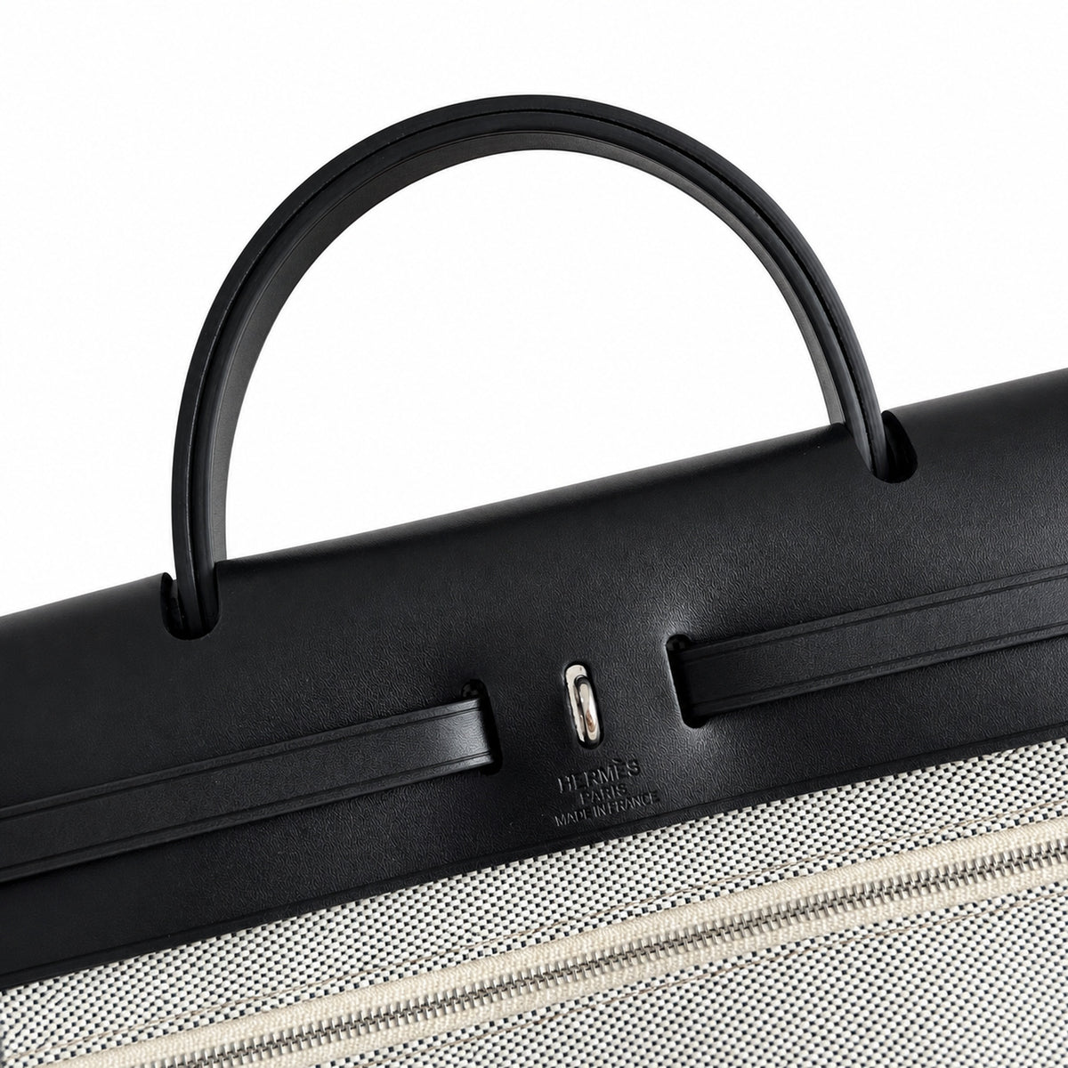 Herbag 31cm Saddle-Inspired Canvas Body with Leather Handle and Shoulder Strap — Elegant Canvas-and-Leather Bag