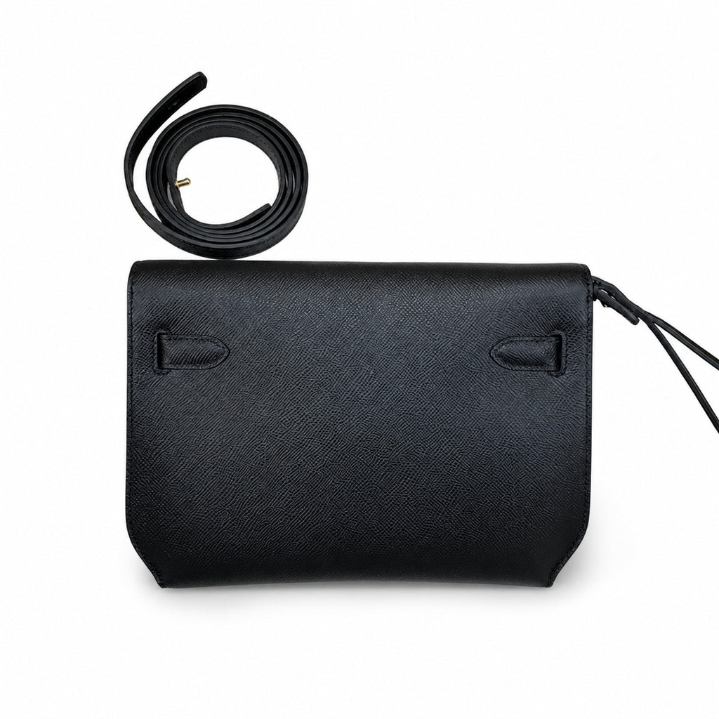 Kelly Depeches 25cm Epsom Leather 89 Black Gold Buckle — Sophisticated Compact Carry