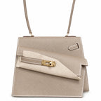 Kelly Desordre 20cm Sellier double-sided Epsom original palm print leather ck18 Elephant Gray Etoupe Gold Buckle GHw top hand sewing — Elegant Structured Carry Style