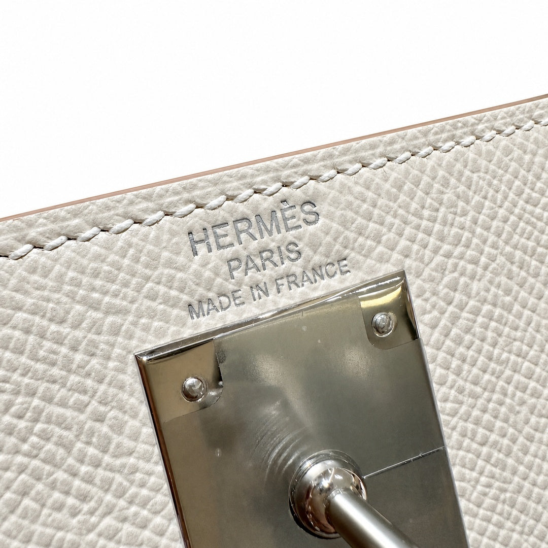 Kelly 28cm in Milkshake White Epsom Leather with Silver Buckle Handmade — Versatile Structured Bag