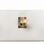 Kelly 25 Milkshake White Epsom Gold Buckle handmade with wax thread — Distinctive Hand-Carry Bag