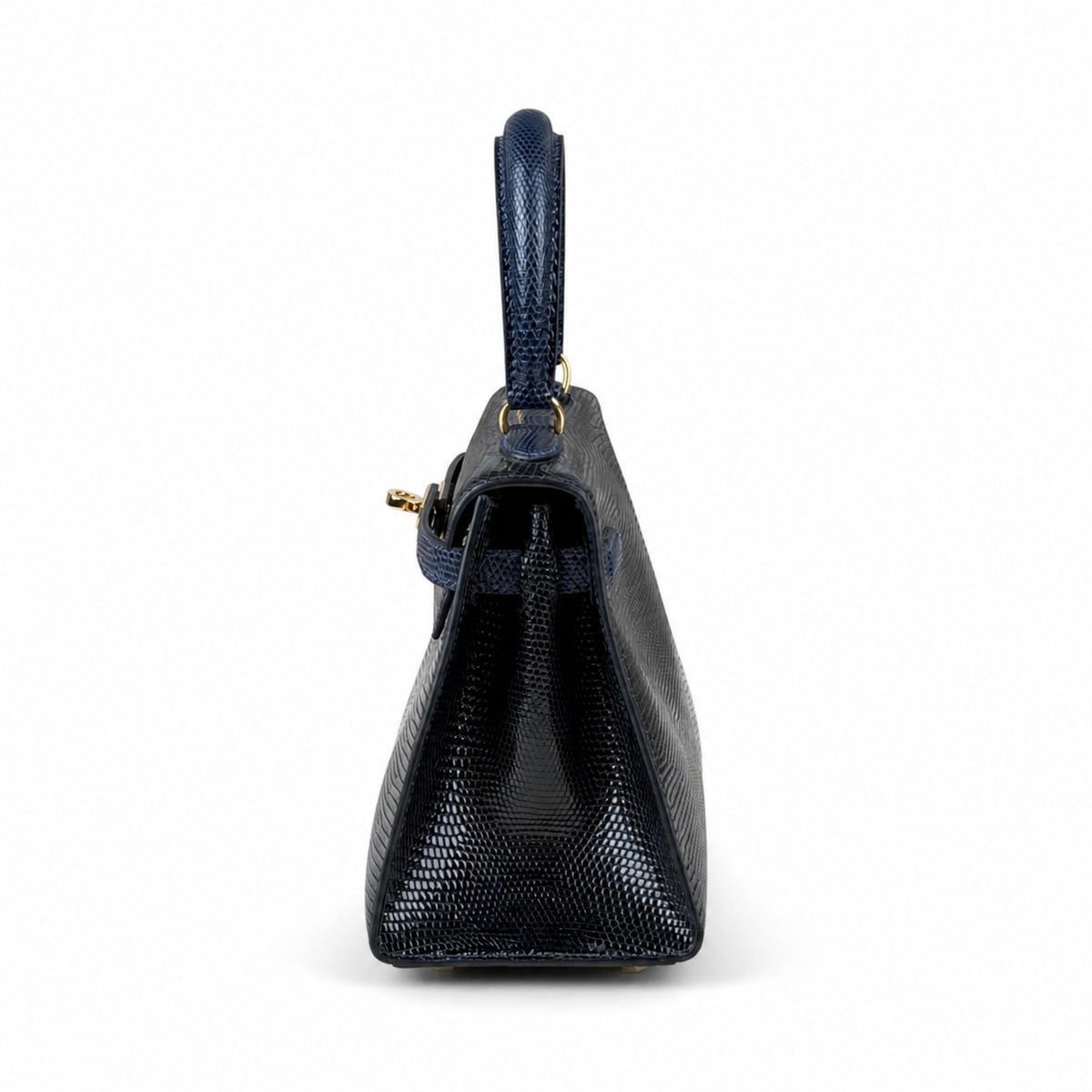Kelly 20cm in blue lizard Leather Handmade — Structured Top-Handle Handbag
