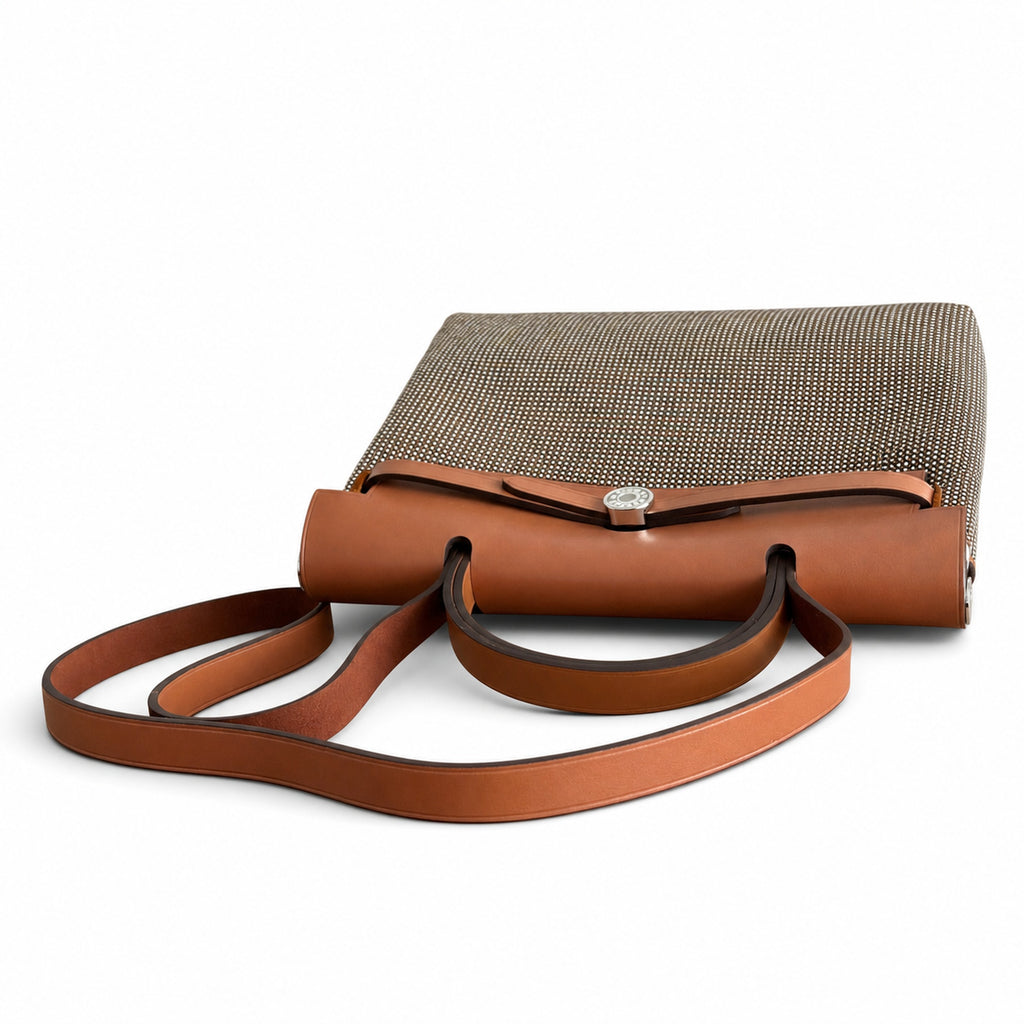 Distinctive Saddle-Inspired Handbag: Herbag 31cm Saddle-Inspired Canvas Body with Leather Handle and Shoulder Strap