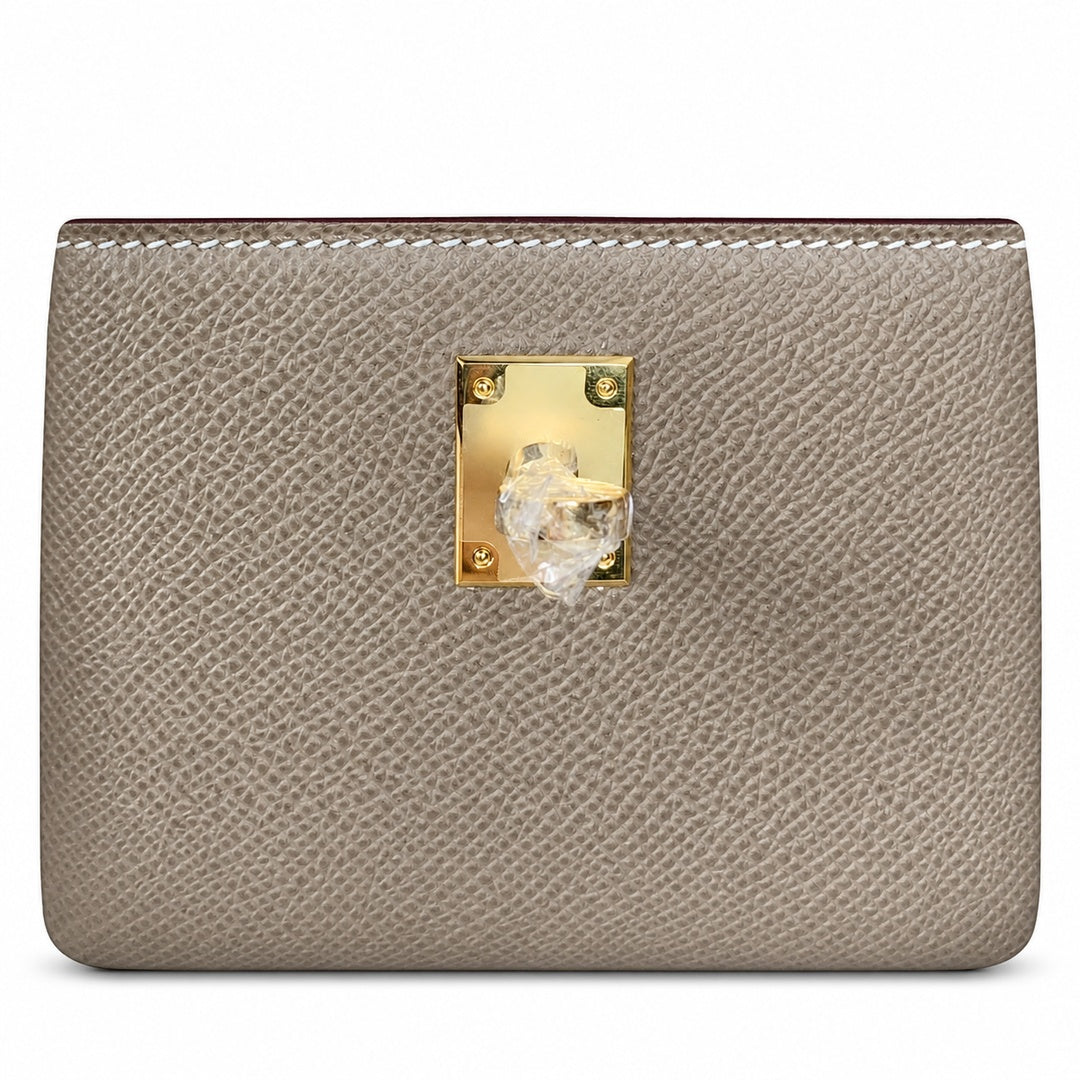 Classic Hand-Carry Silhouette: Kelly 25 Elephant Gray Epsom Gold Buckle, fully handmade with wax thread