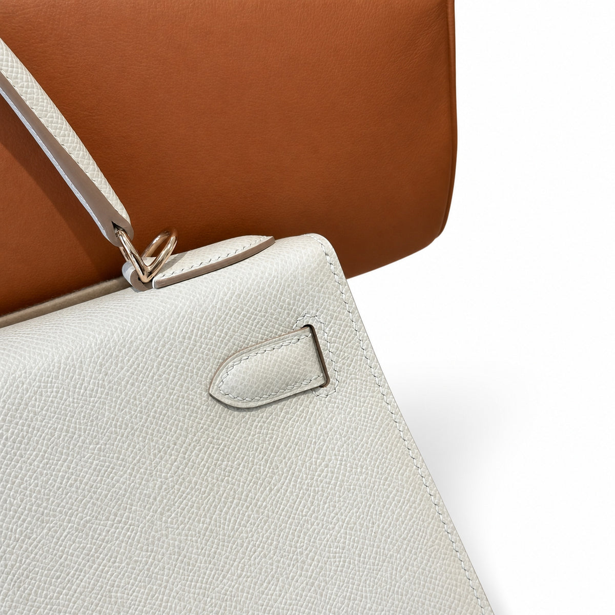 Kelly 28cm in Milkshake White Epsom Leather with Rose Gold Buckle Handmade — Elegant Structured Carry Style