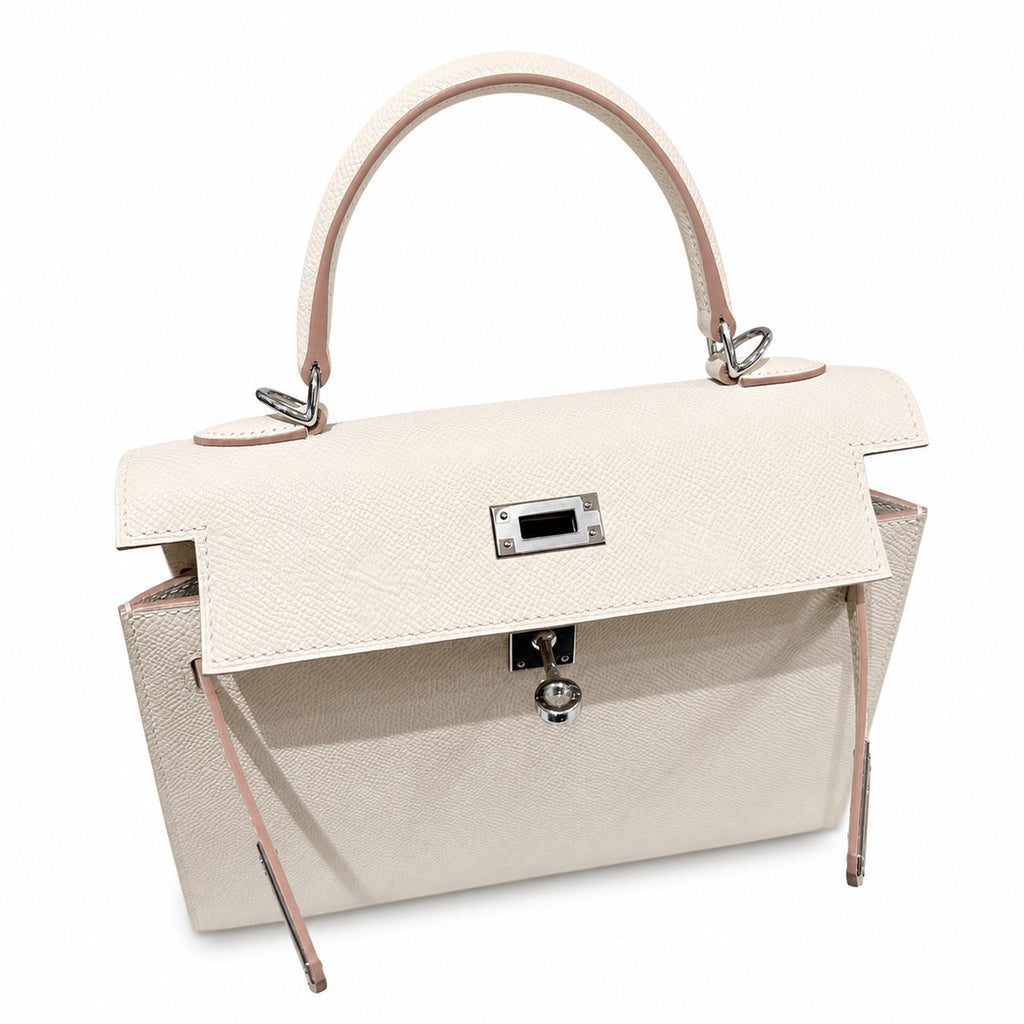 Kelly 25cm in Nata Epsom Leather with Silver Buckle Handmade — Versatile Structured Bag