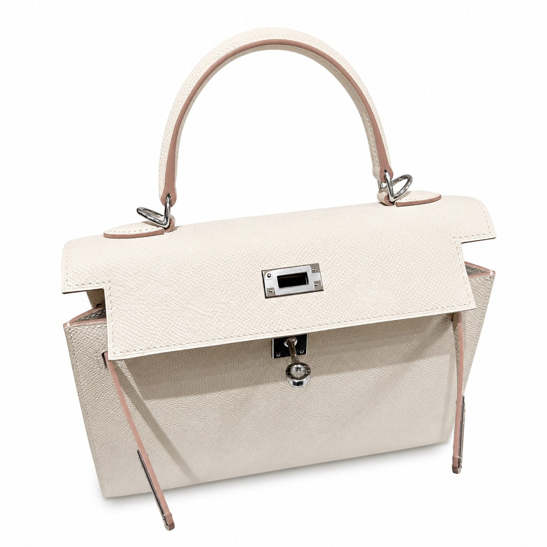 Kelly 25cm in Nata Epsom Leather with Silver Buckle Handmade — Versatile Structured Bag