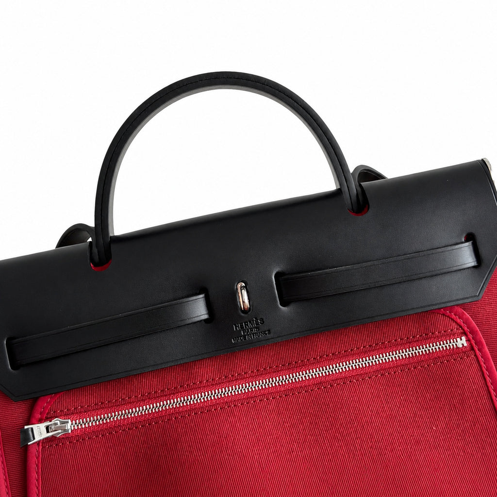 Herbag 31cm Saddle-Inspired Canvas Body with Leather Handle and Shoulder Strap — Canvas-and-Leather Top-Handle Style