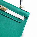 Kelly 28cm Epsom Leather U4 Vert Vertigo Velvet Green with 10 Craie Milkshake White top handcraft — Structured Top-Handle Handbag