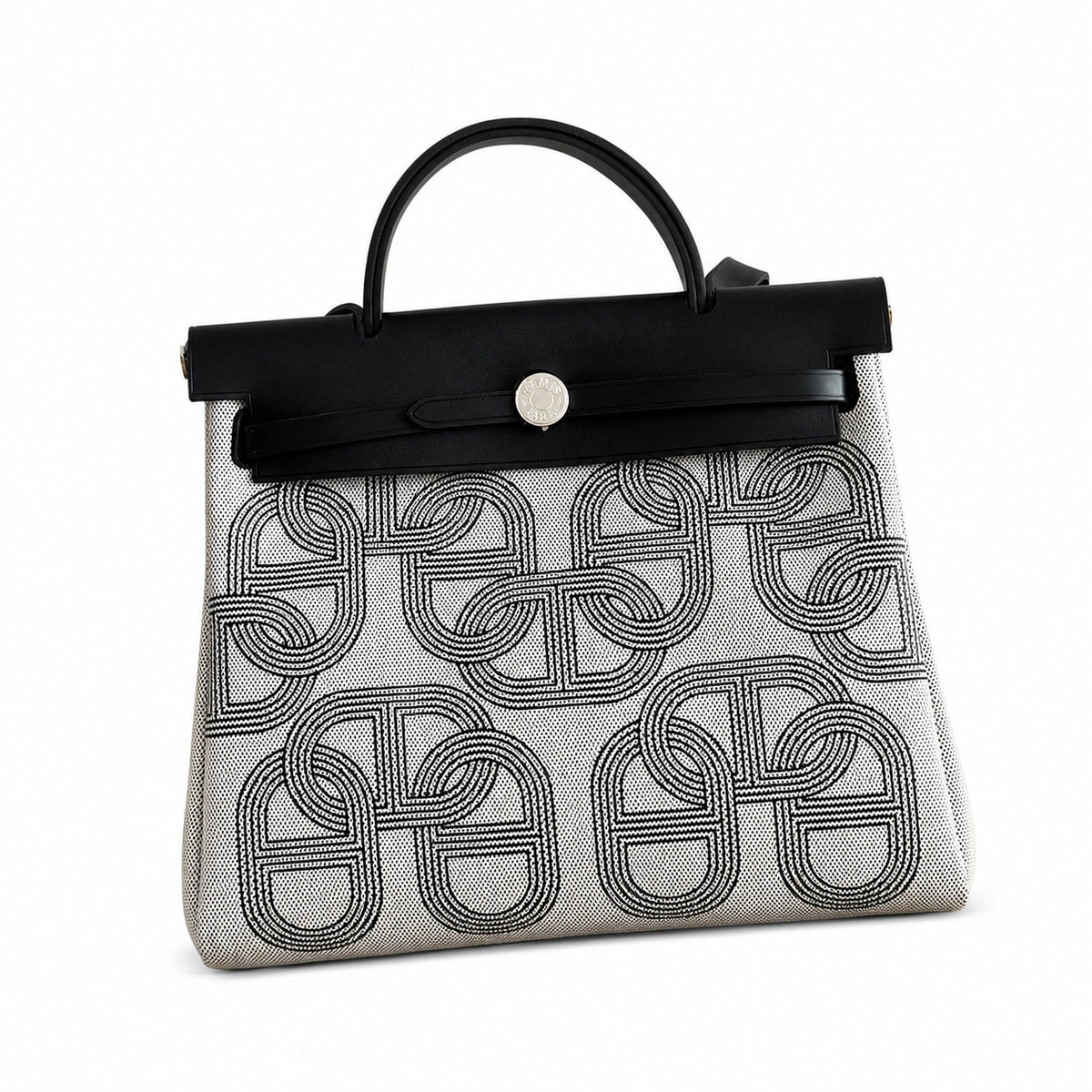 Herbag 31cm Saddle-Inspired Canvas Body with Leather Handle and Shoulder Strap — Saddle-Influenced Canvas Hand-Carry Style